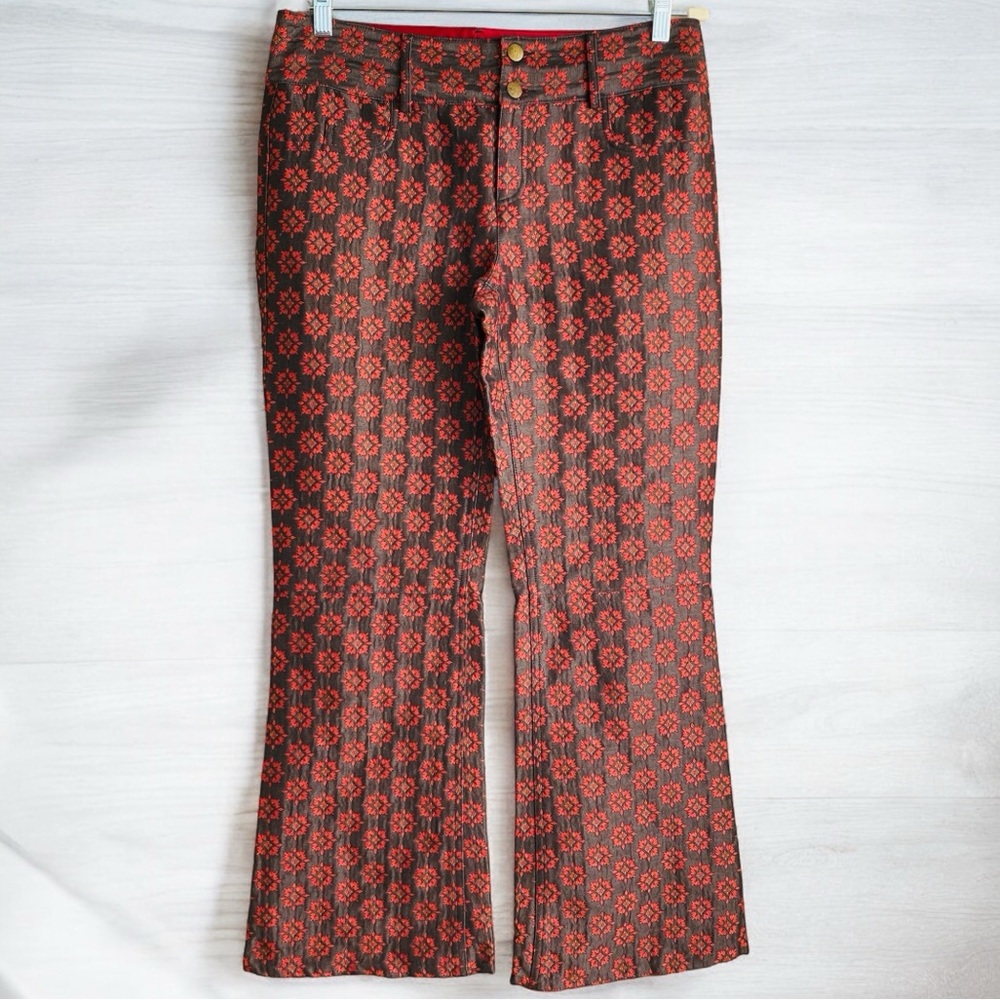 Alice + Olivia Red and Black Patterned Flare Pants